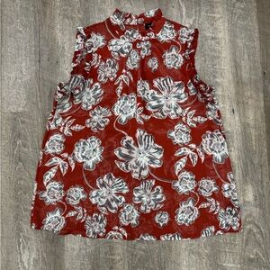 Sleeveless Ruffled Red Floral Blouse Sz Large